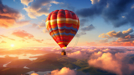 Fototapeta na wymiar Morning hot air balloon flight with beautiful view