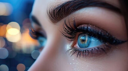 Charming eye makeup with shiny eyelashes