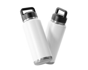 Blank White Aluminum Hydro Flask Water Bottle Packaging, Sport Water Bottle Isolated On Transparent Background, Prepared For Mockup, 3D Render.