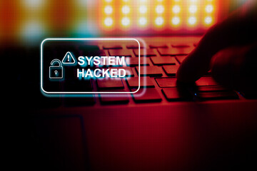 system hacked alert , hacker attack ,  cyber crime detection