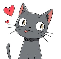 sticker style grey cat and heartfelt