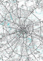 Street map art of Moscow city in russia . Road map of russia. Black and white (blue)