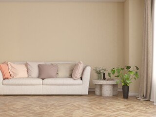 Interior design of modern apartment. Interior mockup. Scandinavian interior design. 3D illustration
