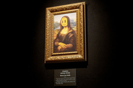 Moscow, Russia, September 04, 2021: Banksy exhibition in Moscow