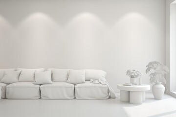 White living room concept with sofa. 3D illustration