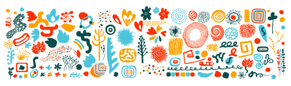 Set of abstract colored trend elements. hand drawing. Not AI, Vector illustration