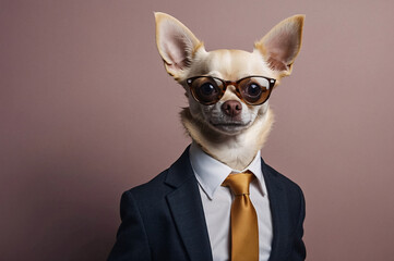 funny portrait of a dog in a suit