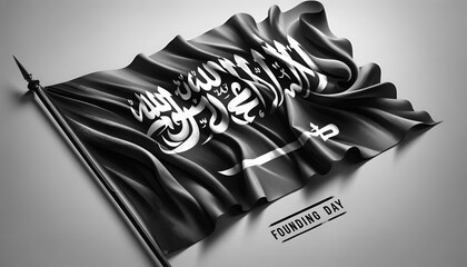 Black and white saudi arabia wavy flag for founding day celebration.