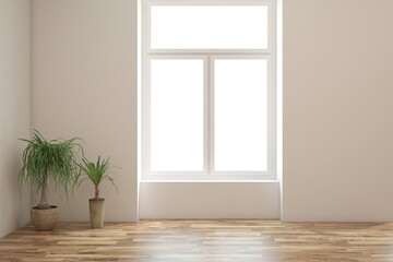 White empty room. Scandinavian interior design. 3D illustration