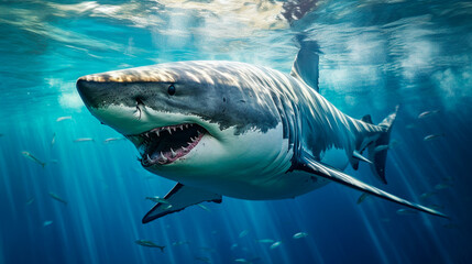 Naklejka premium a shark with its mouth open in the ocean