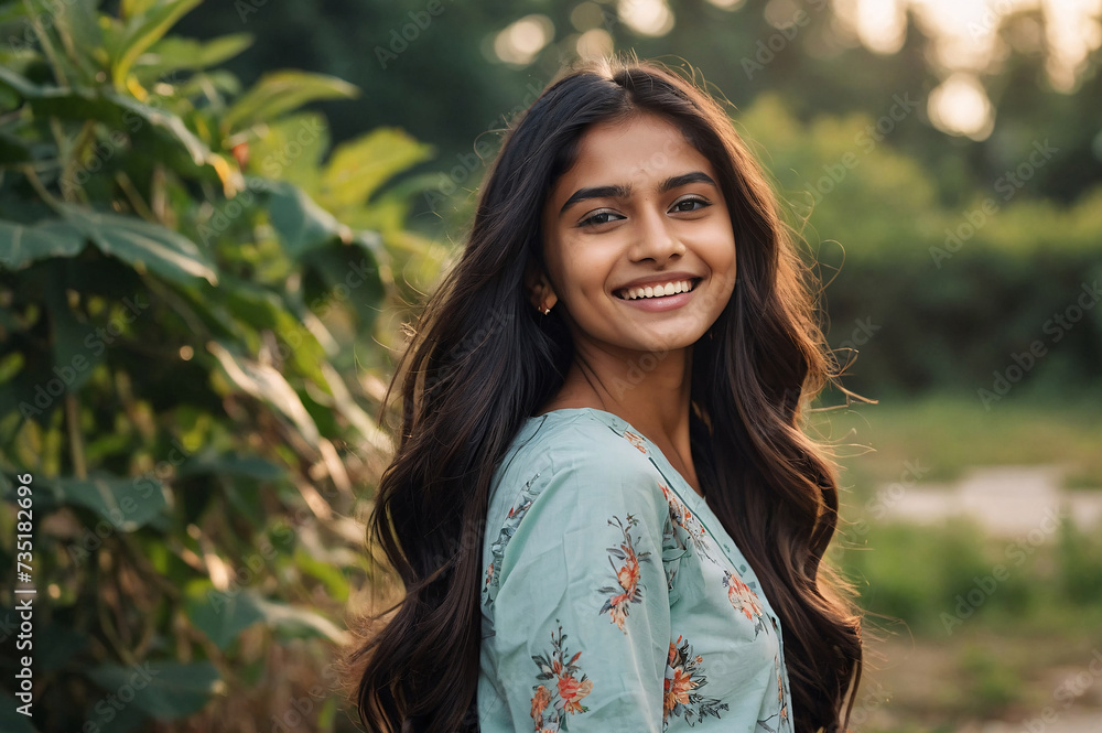 Wall mural smiling beauty portrait of young Indian woman