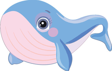 Cartoon funny whale isolated on white background. illustration of Cute whale