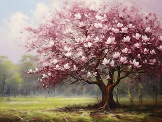 Magnolia tree with pink flowers