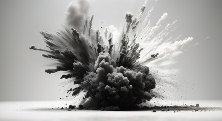 Abstract black dust explosion on white background
