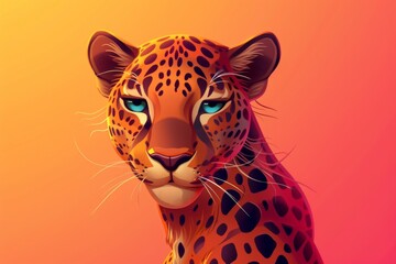 portrait leopard game character, 2d, clean background - obrazy, fototapety, plakaty