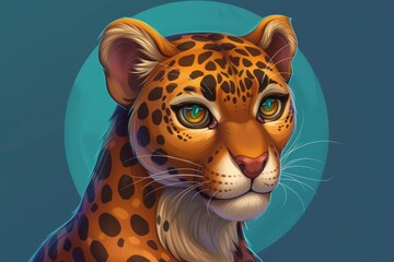 portrait leopard game character, 2d, in a circle background, user profile - obrazy, fototapety, plakaty