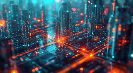 Ville, circuit imprimé et technologies, concept futuriste.