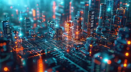 Ville, circuit imprimé et technologies, concept futuriste.