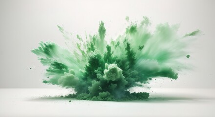 Abstract green dust explosion on white background