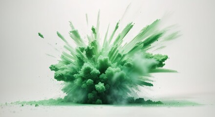 Abstract green dust explosion on white background
