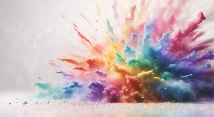 Abstract rainbow dust explosion on white background