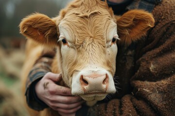 Farmer's hands caring for a cow o