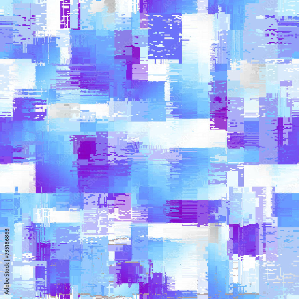 Poster vector pattern with imitation of grunge glitch texture. seamless grunge blue background