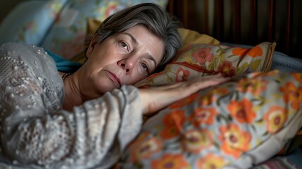 woman laying in bed due to hot flashes, Menopause 