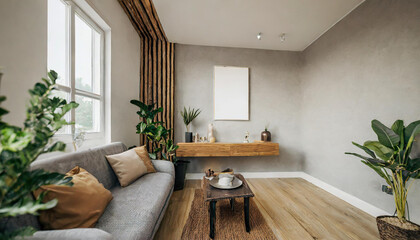 mock up posters in living room interior. Interior scandinavian style. 3d rendering, 3d illustration