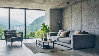 Obraz na płótnie Canvas concrete wall. Scandinavian loft home interior design of modern living room in minimalist studio apartment.