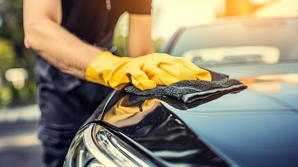 Close-up of a male hands washing car. Sudsy fingers gliding smoothly over the car's surface.