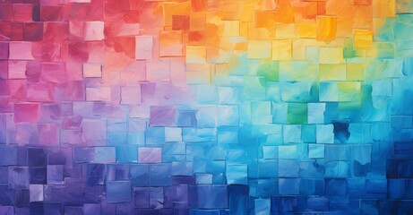 a colorful brick wall with a rainbow colored paint on it