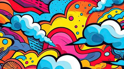 Comics illustration, retro and 90s style, pop art pattern, colorful, graffiti