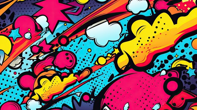 Naklejki Comics illustration, retro and 90s style, pop art pattern, colorful, graffiti