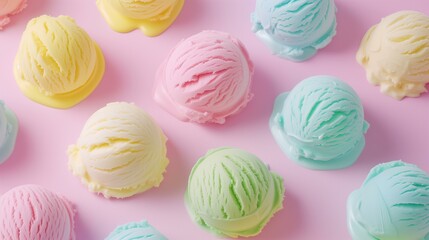 pastel color melting scoops of ice cream pattern on a pastel background