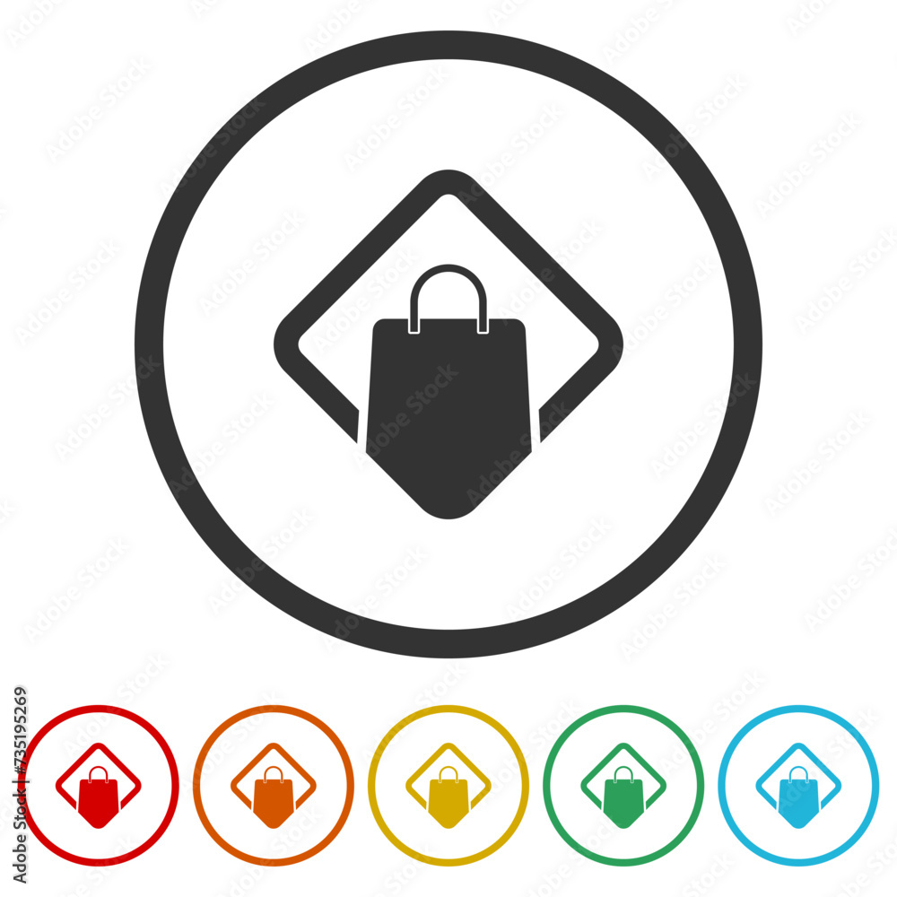 Poster shopping and retail logo. set icons in color circle buttons