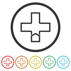 Obraz premium Cross logo for healthy care. Set icons in color circle buttons