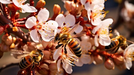 bees collecting pollen from a flowering tree