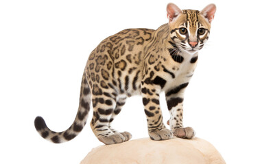 Obraz premium Ocelot Perched on a Stone isolated on transparent Background