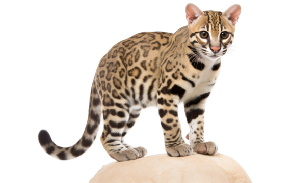 Ocelot Perched on a Stone isolated on transparent Background
