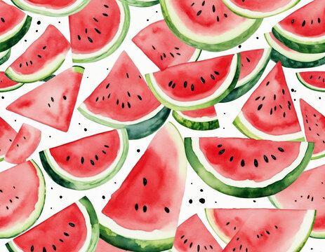 Watercolor painting of a watermelon slice on white background