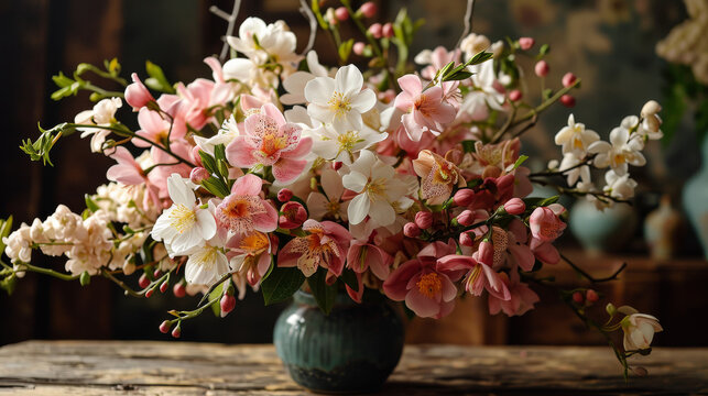 pink and white flowers in a pot
