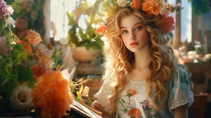 Woman With Long Blonde Hair Wearing a Flower Crown
