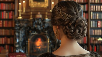 Fototapeta premium Women's hairstyle in the classic library