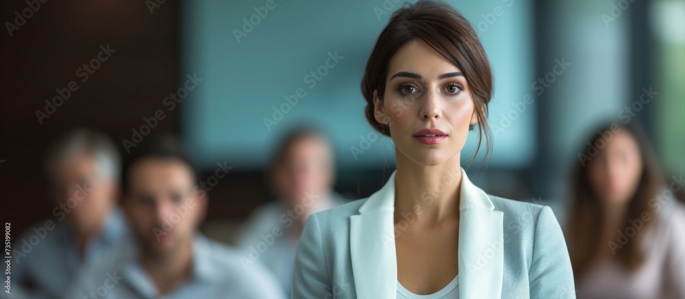 Canvas Prints Confident professional businesswoman leading a team meeting in office