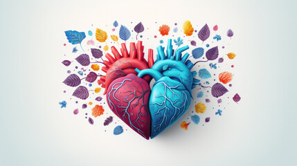 Illustration of 2 human hearts connected together - obrazy, fototapety, plakaty