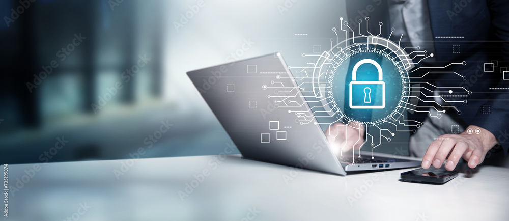 Poster cyber security network. data protection concept