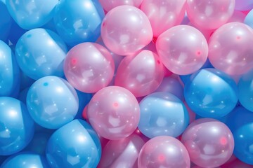 A bunch of blue, pink, and white balloons. Perfect for parties and celebrations