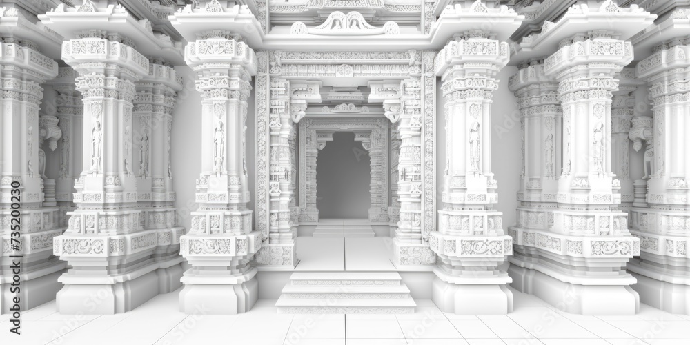 Poster A photograph of a large white building featuring columns and pillars. This image can be used to depict architectural beauty and elegance