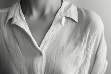 A detailed view of a person wearing a white shirt. Versatile image suitable for various projects